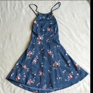 Lulu's Sweet Forever Blue Floral Print Lace Up Skater Dress Small